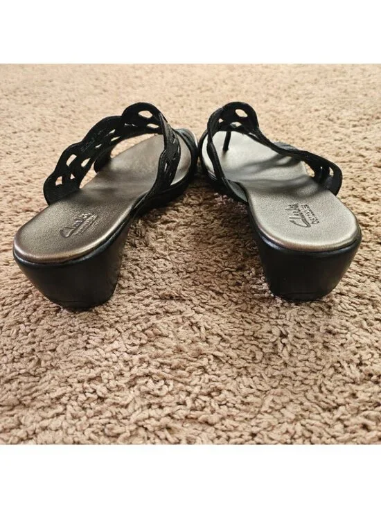 Clarks Bendables Wedge Sandals Womens 10M Black 37059 Comfort Slip On Slides - Picture 3 of 10